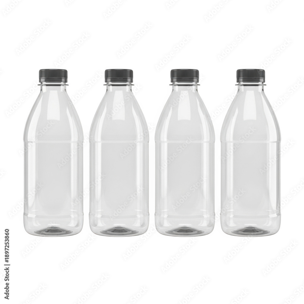 Naklejka premium Four clear plastic bottles isolated on transparent background