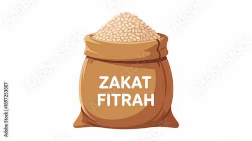 Sack of Rice with Zakat Fitrah Text.