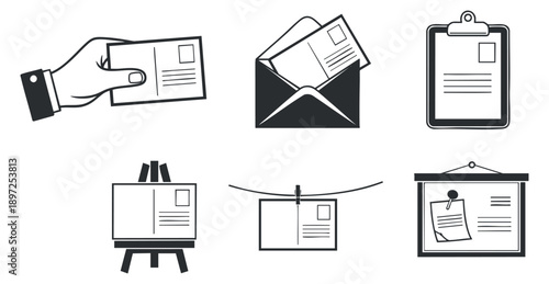 A collection of six hiking boots in black and white minimalist vector style, suitable for outdoor gear branding and apparel design