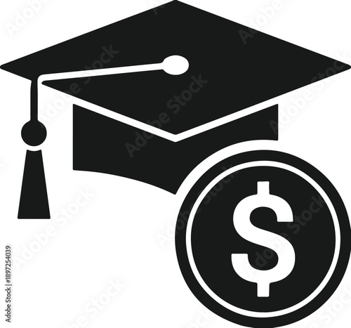 Graduation Hat and Dollar Coin Silhouette