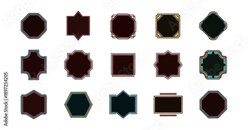 Geometric shape collection diverse form frameworks on black background