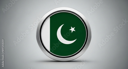 Pakistan flag symbol green and white crescent moon star emblem on metallic background national pride icon
