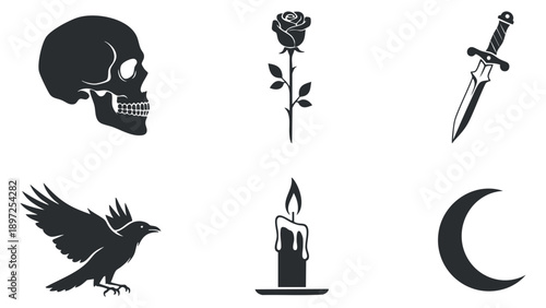 A collection of various camper vans and RVs in black and white minimalist vector style, ideal for travel and adventure themes