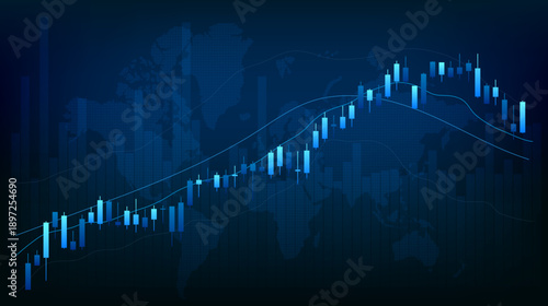 Stock market candlestick chart. Trading chart for financial or business concepts. Vector illustration.
