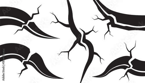 Black cracks on white background, broken surface illustration design