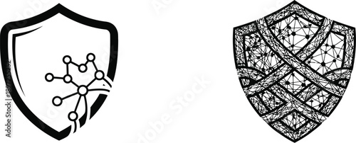 Black Shield Icons with Network and Polygon Designs