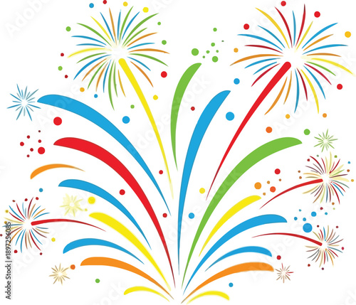 Bright Multi-Color Fireworks Explosion on White