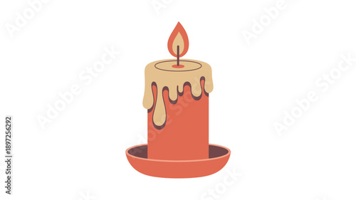 Melted Candle with Flame on Holder.