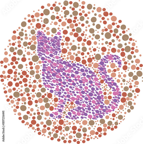 Educational visual aid showing a cat figure in a color blindness plate, concept of ocular health and pediatrics.