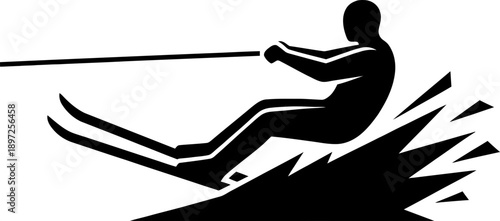 Man on waterskiing with splash. Summer watersport activity concept. Vector illustration for icon, symbol, logo, sign, clipart