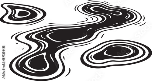 Black and white abstract swirling liquid shapes illustration design