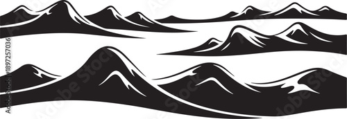 Black and White Mountain Range Landscape Illustration Artwork Design