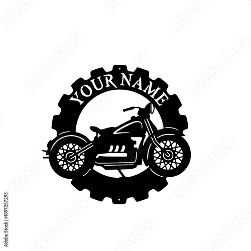 Simple black solid silhouette classic motorcycle, vintage fuel tank shape, wire spoke wheels, minimal vector artwork