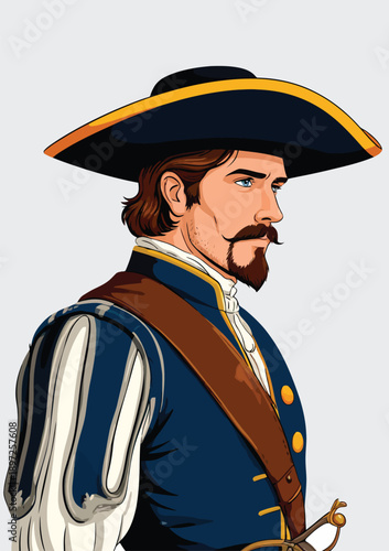 065-12-Animated musketeer character creating a concept of adventure, heroism, and historic events