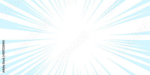 Anime focus isolated on white background. Blue background with Glowing Sunburst and Dynamic Light Rays. Modern pop art poster for summer and spring. 
