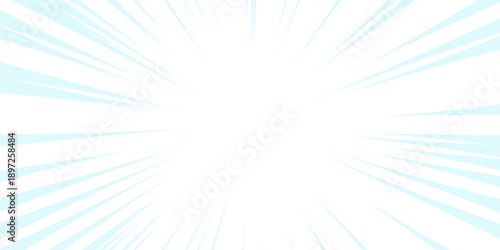 Anime focus isolated on white background. Blue background with Glowing Sunburst and Dynamic Light Rays. Modern pop art poster for summer and spring. 