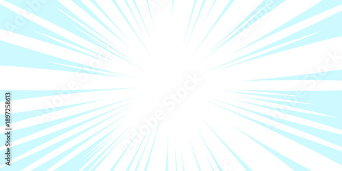 Anime focus isolated on white background. Blue background with Glowing Sunburst and Dynamic Light Rays. Modern pop art poster for summer and spring. 