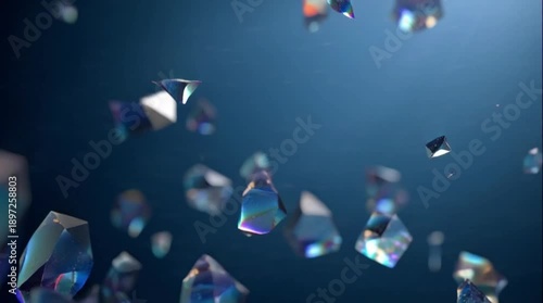 Floating Crystal Diamonds Background, Close Up, Refracting Prismatic Light, Cinematic 3D Render Seamless Loop