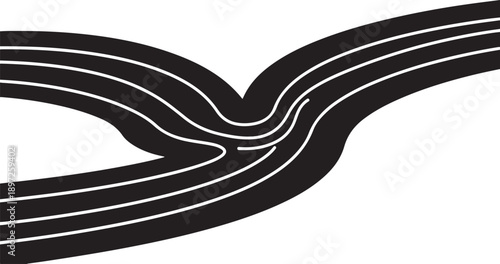 A black and white illustration of a highway interchange