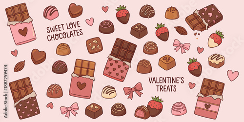 Valentine's Day Chocolate Treats Strawberries and Chocolates with Sweet Love Text valentine day candy