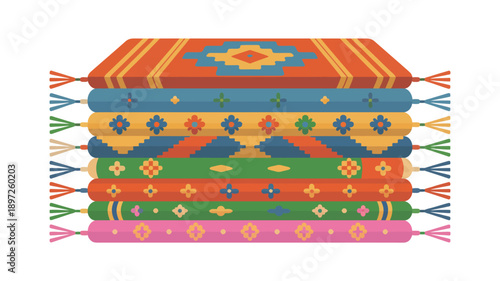 Colorful Stacked Textiles with Geometric Patterns.