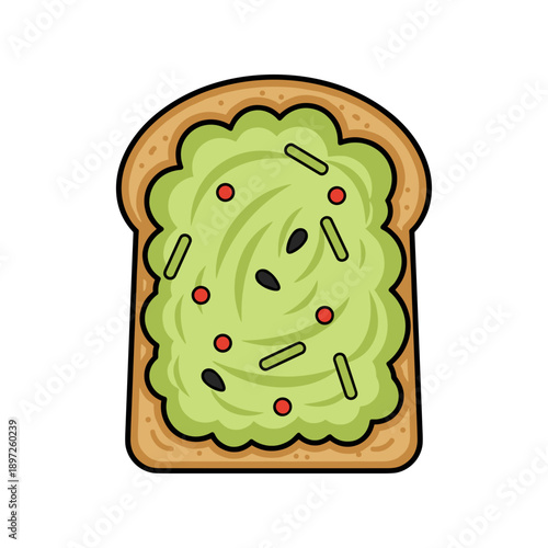 Fresh avocado toast slice with seeds and herbs isolated on white background healthy breakfast food concept