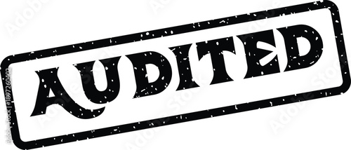 A black AUDITED rubber stamp with a distinct textured ink impression is shown on a crisp white background