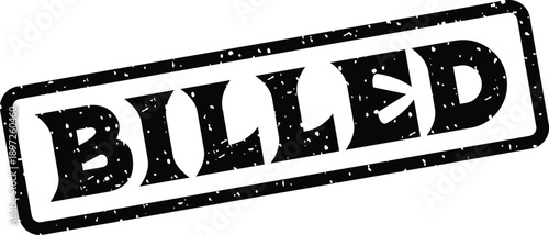 A black BILLED rubber stamp impression with a distressed grunge effect on a clean white surface