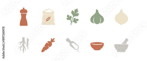 Assortment of illustrated food items on black background