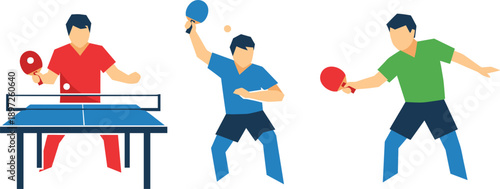 Table Tennis Player Vector Illustration Set Featuring Ping Pong Athletes in Different Action Poses Isolated on White Background