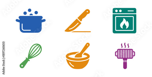Cooking utensils illustrated symbols for culinary and food preparation