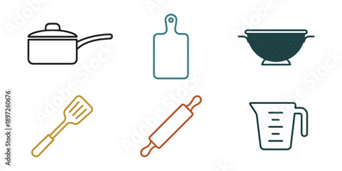 Cooking utensils illustrated set on black background
