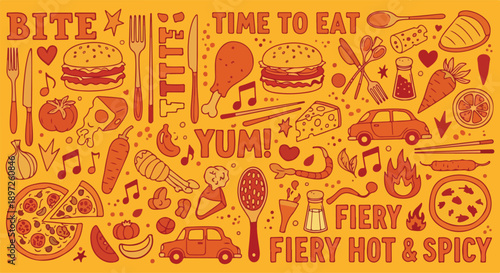 Food Frenzy: Retro Yellow Collage Poster Design
