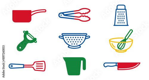 Culinary tools collection simple flat style isolated