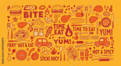 Food Frenzy: Retro Yellow Collage Poster Design
