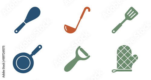 Simplified kitchen utensils illustration on black background