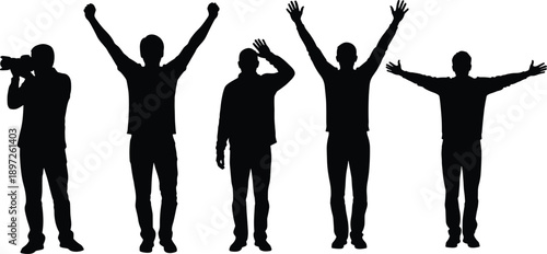 Human gesture silhouette vector illustration with people posing in expressive stances, black and white design for communication, art, posture, and instructional projects