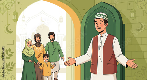 Family welcomed by host on eid al fitr