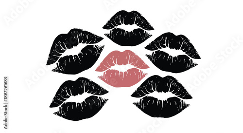 Pink lips surrounded by black lips on a white background.