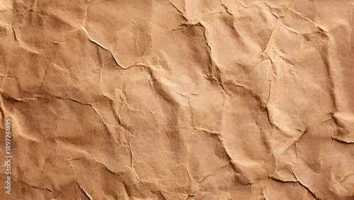 Dark brown crumpled paper close up background. 