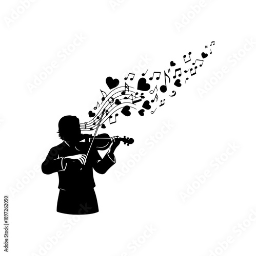 Elegant Violinist with Musical Notes Silhouette Vector Art