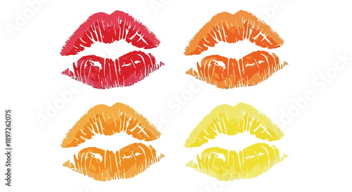 Vibrant collection of four colorful lip prints in a grid.