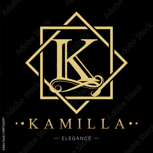 Logo, capital letter K. There is a botanical monogram in two squares - K. with organic plant elements. Vector design. beauty salon. for a tattoo studio.