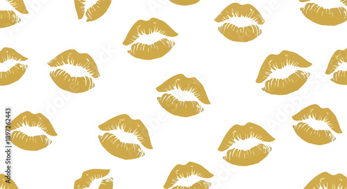 Golden lipstick kiss marks create a luxurious and romantic pattern.