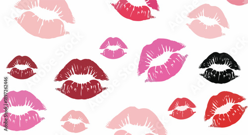 Vibrant and diverse lipstick kiss marks in various colors and sizes.