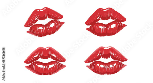 Four vibrant red lip prints showcasing various kiss marks.