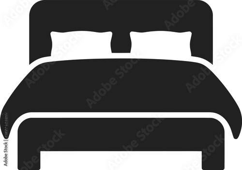 Simple modern bed with two pillows in dark color scheme