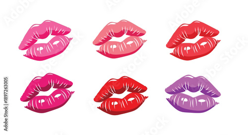 Vibrant Collection of Six Kiss Marks in Various Lipstick Shades.