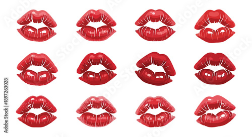 Collection of vibrant red lip prints showcasing beauty and passion.