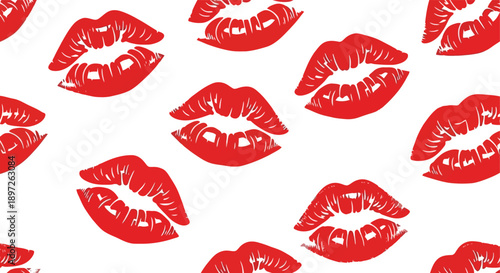 Vibrant red lip prints creating a passionate seamless pattern.
